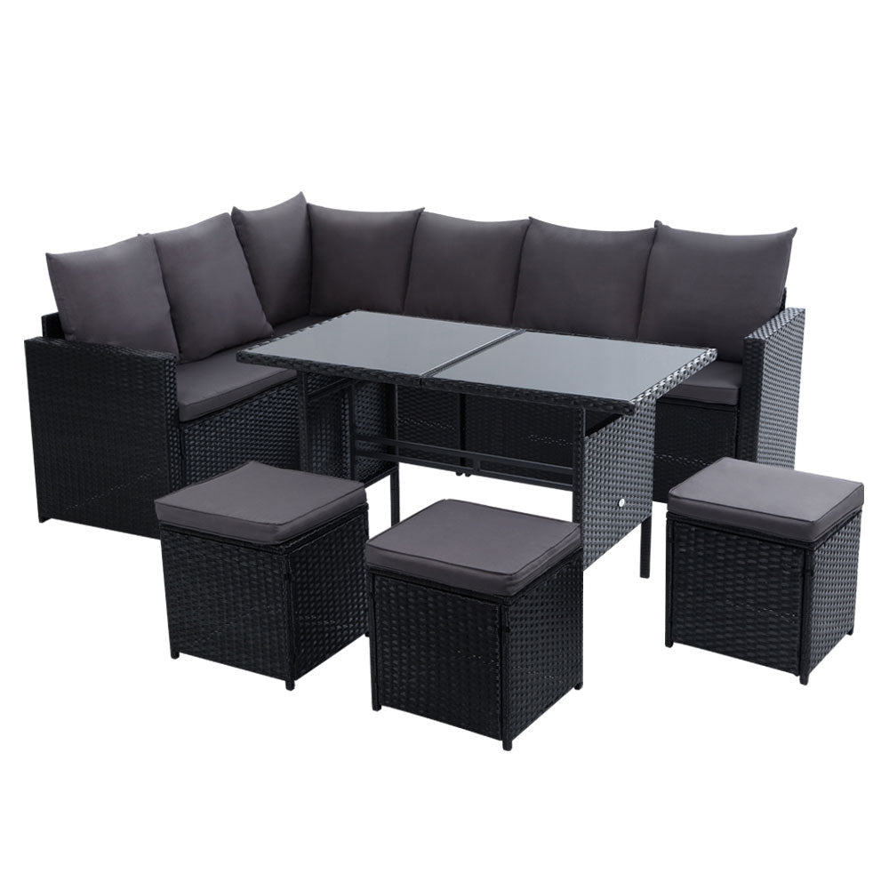 Outdoor Furniture Dining Setting Sofa Set Lounge Wicker 9 Seater Black Sets Fast shipping On sale