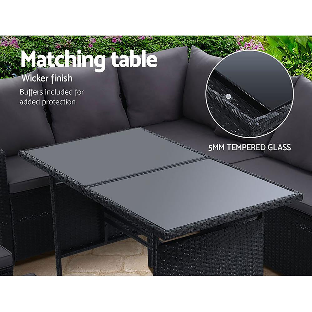 Outdoor Furniture Dining Setting Sofa Set Lounge Wicker 9 Seater Black Sets Fast shipping On sale