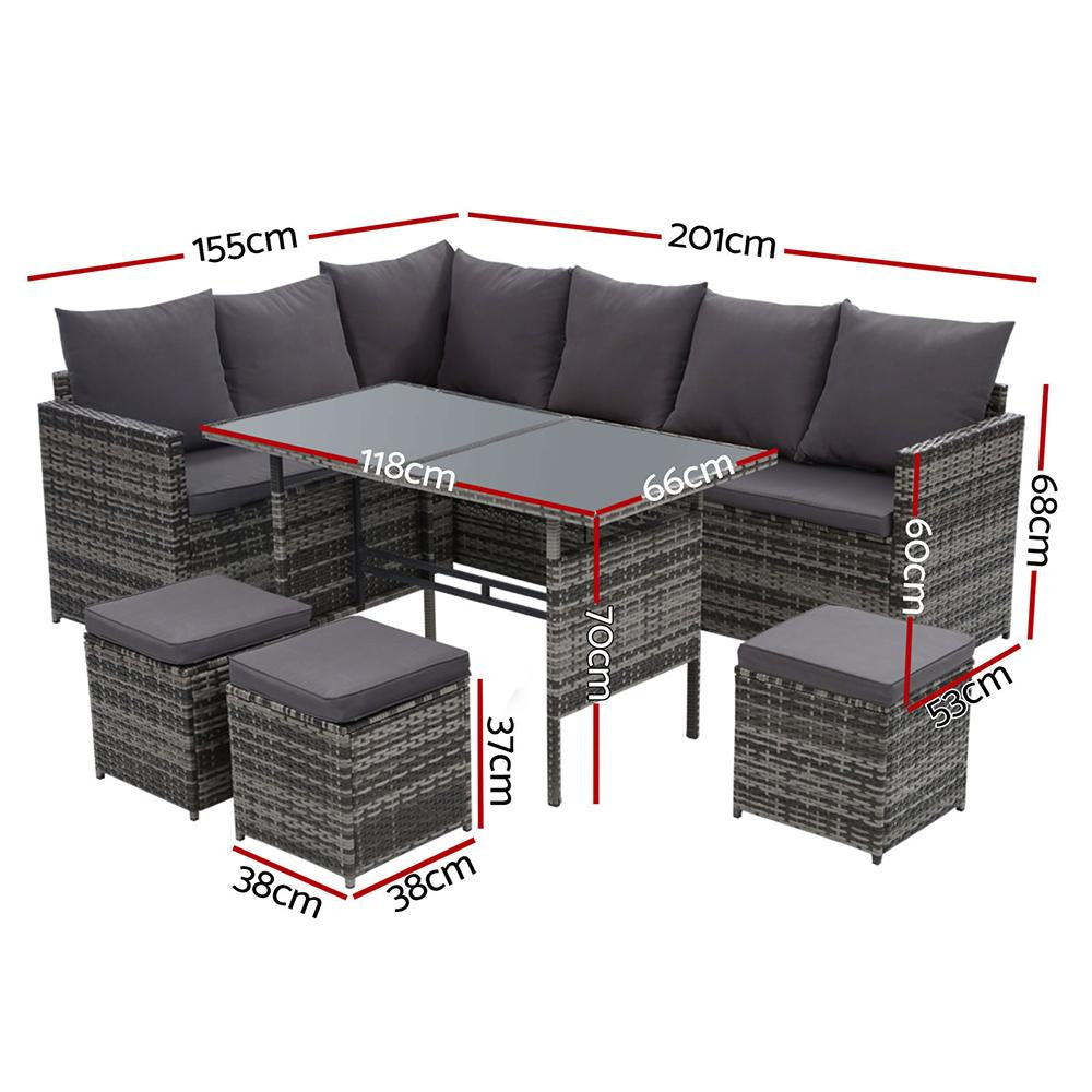 Outdoor Furniture Dining Setting Sofa Set Lounge Wicker 9 Seater Mixed Grey Sets Fast shipping On sale