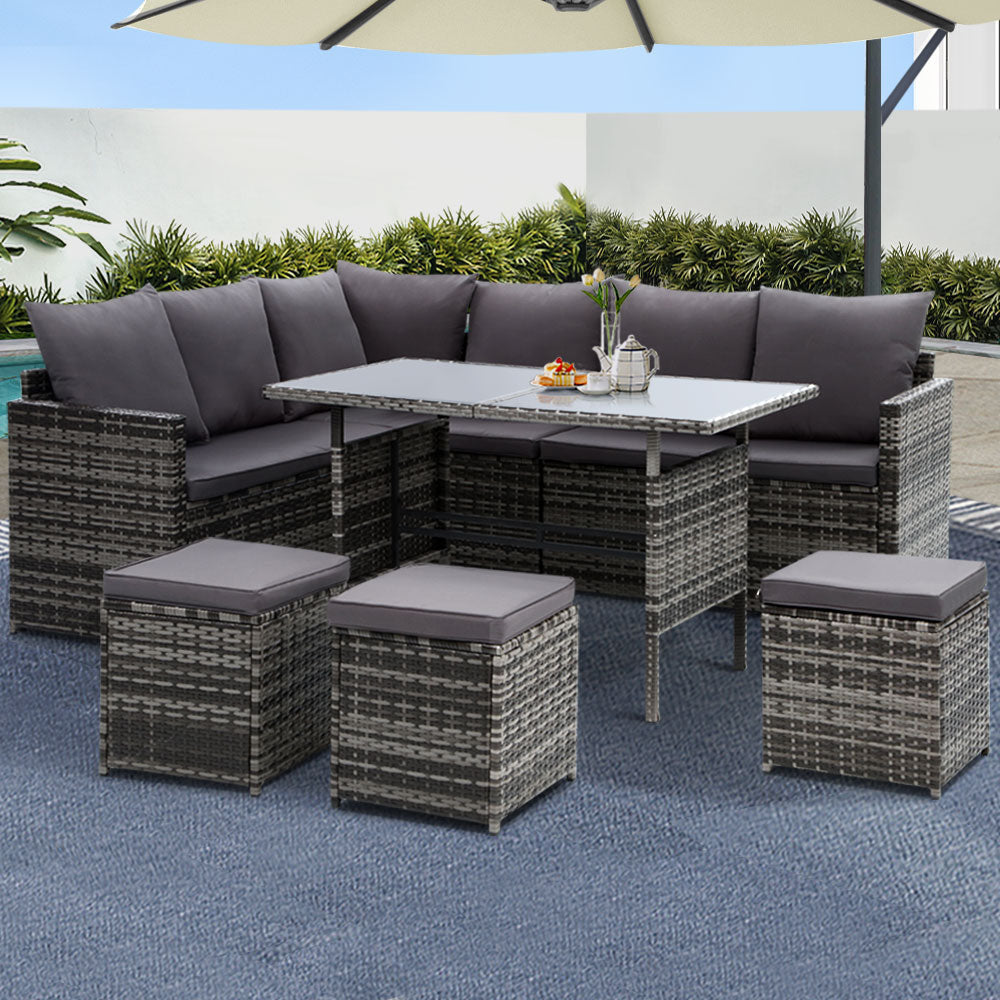 Outdoor Furniture Dining Setting Sofa Set Lounge Wicker 9 Seater Mixed Grey Sets Fast shipping On sale