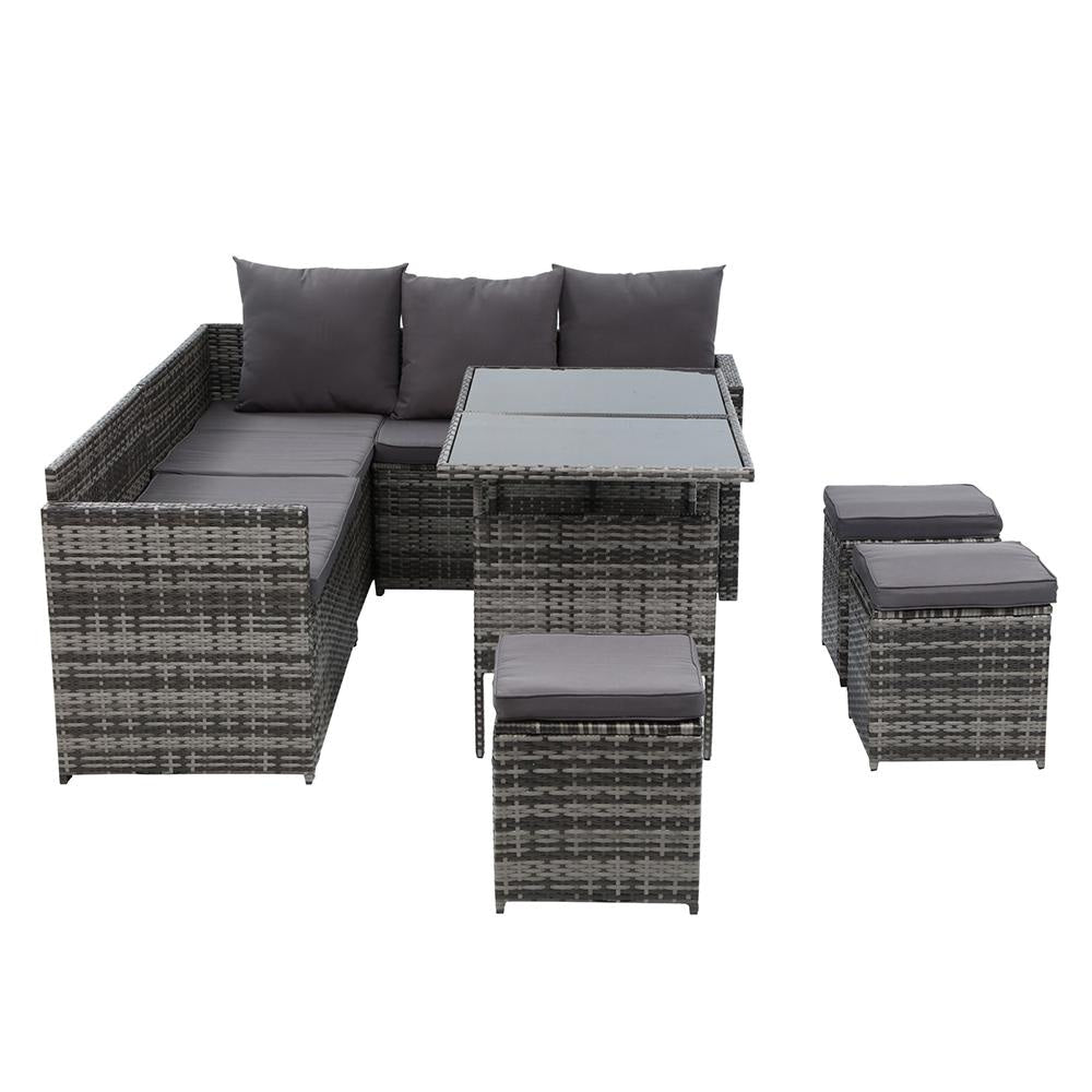 Outdoor Furniture Dining Setting Sofa Set Lounge Wicker 9 Seater Mixed Grey Sets Fast shipping On sale