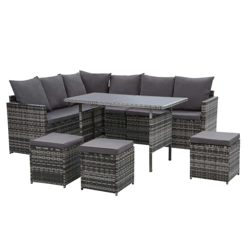 Outdoor Furniture Dining Setting Sofa Set Lounge Wicker 9 Seater Mixed Grey Sets Fast shipping On sale