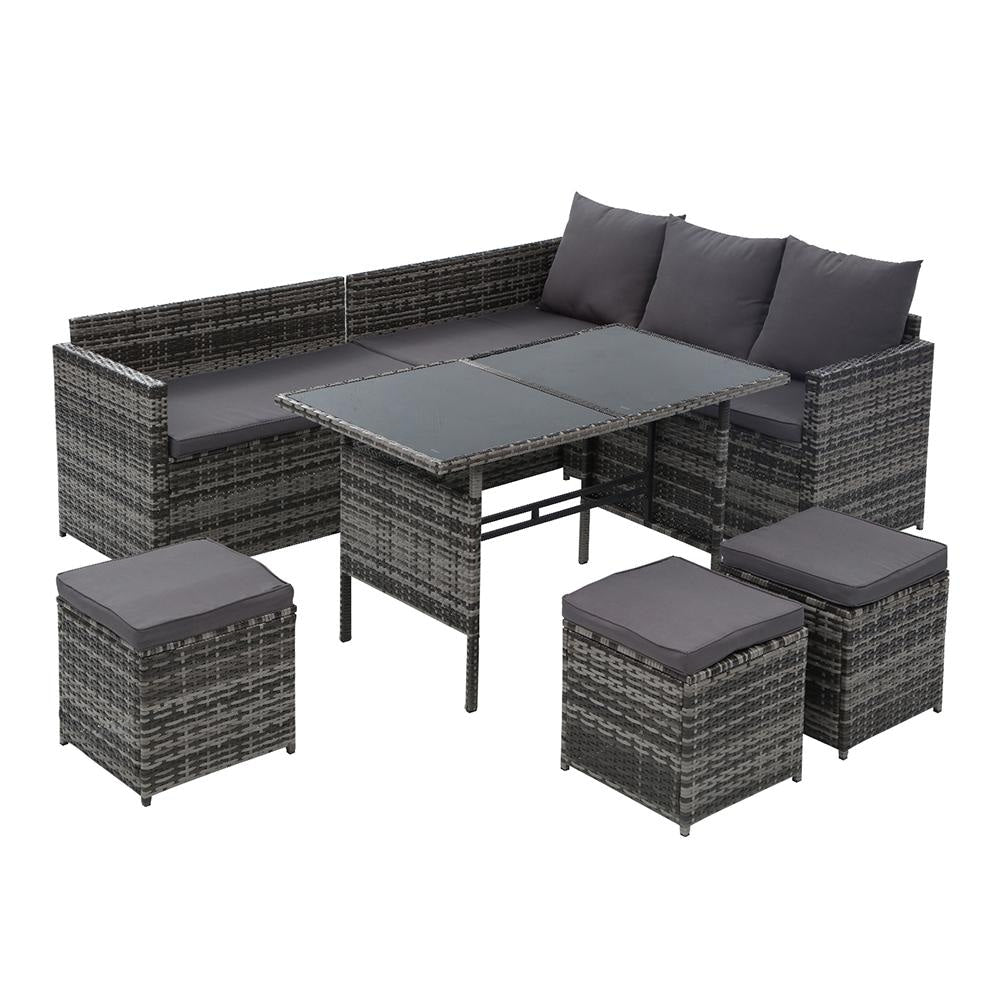 Outdoor Furniture Dining Setting Sofa Set Lounge Wicker 9 Seater Mixed Grey Sets Fast shipping On sale