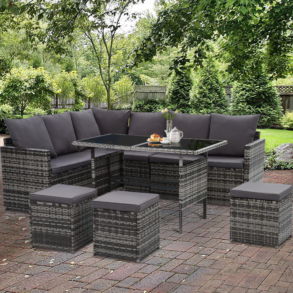 Outdoor Furniture Dining Setting Sofa Set Lounge Wicker 9 Seater Mixed Grey Sets Fast shipping On sale