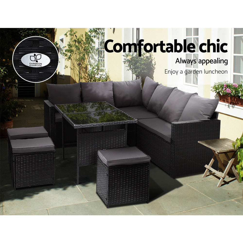 Outdoor Furniture Dining Setting Sofa Set Wicker 9 Seater Storage Cover Black Sets Fast shipping On sale
