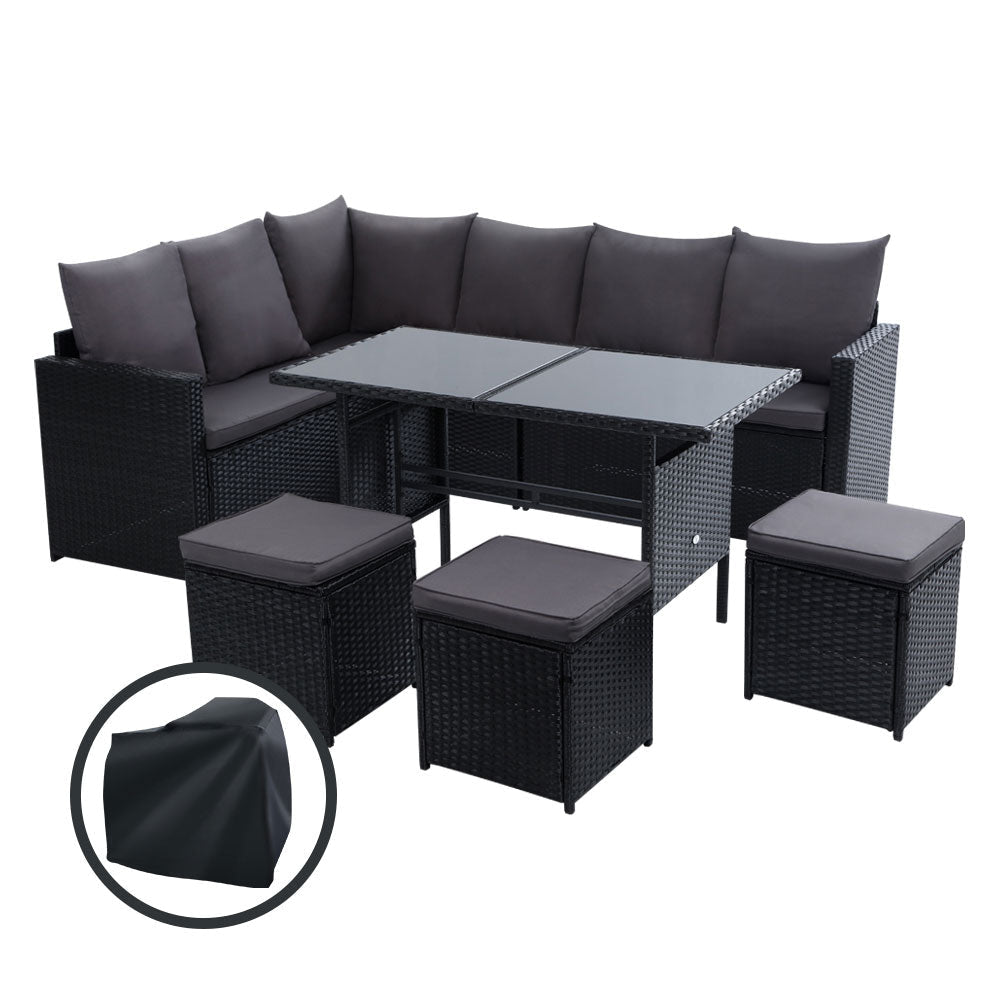 Outdoor Furniture Dining Setting Sofa Set Wicker 9 Seater Storage Cover Black Sets Fast shipping On sale