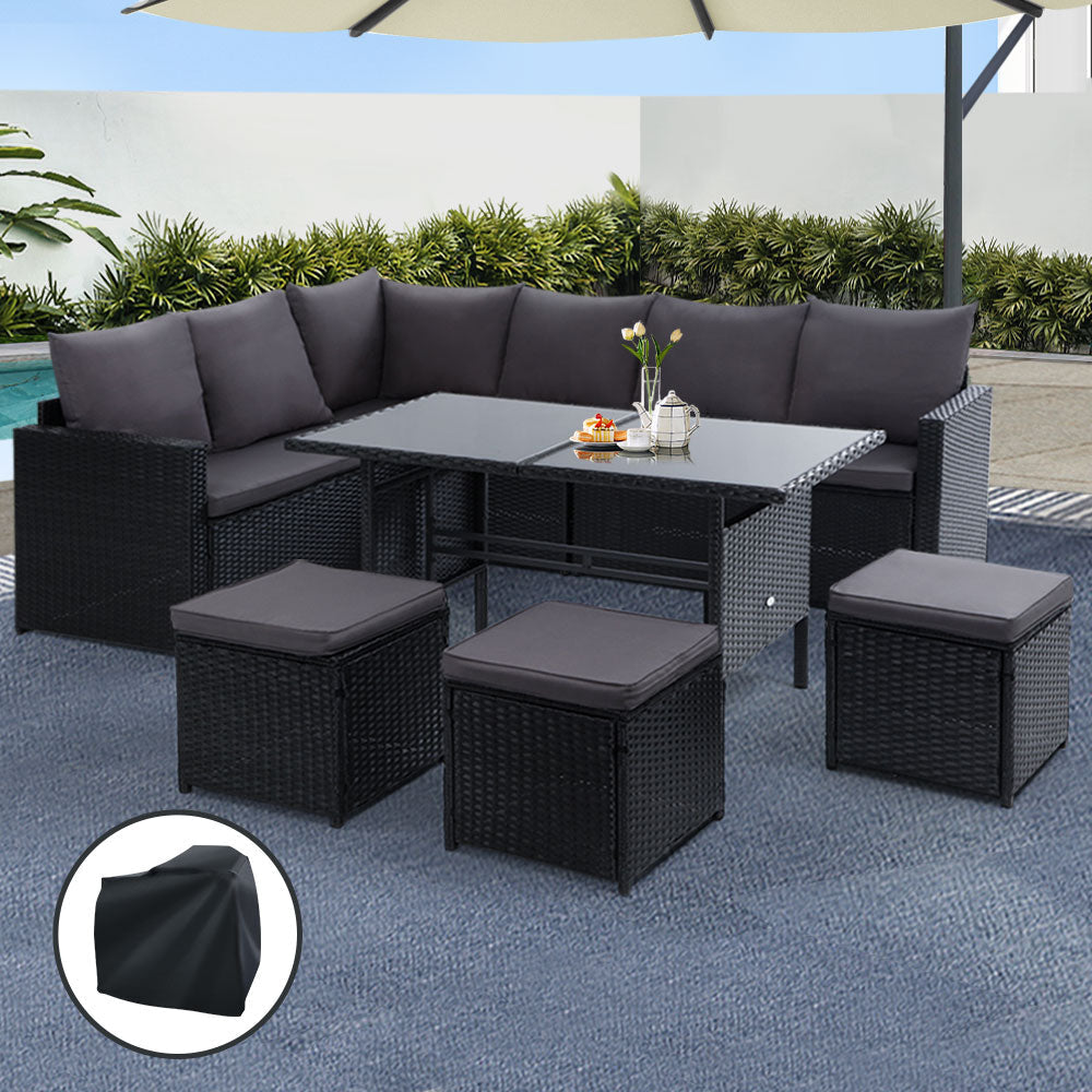 Outdoor Furniture Dining Setting Sofa Set Wicker 9 Seater Storage Cover Black Sets Fast shipping On sale