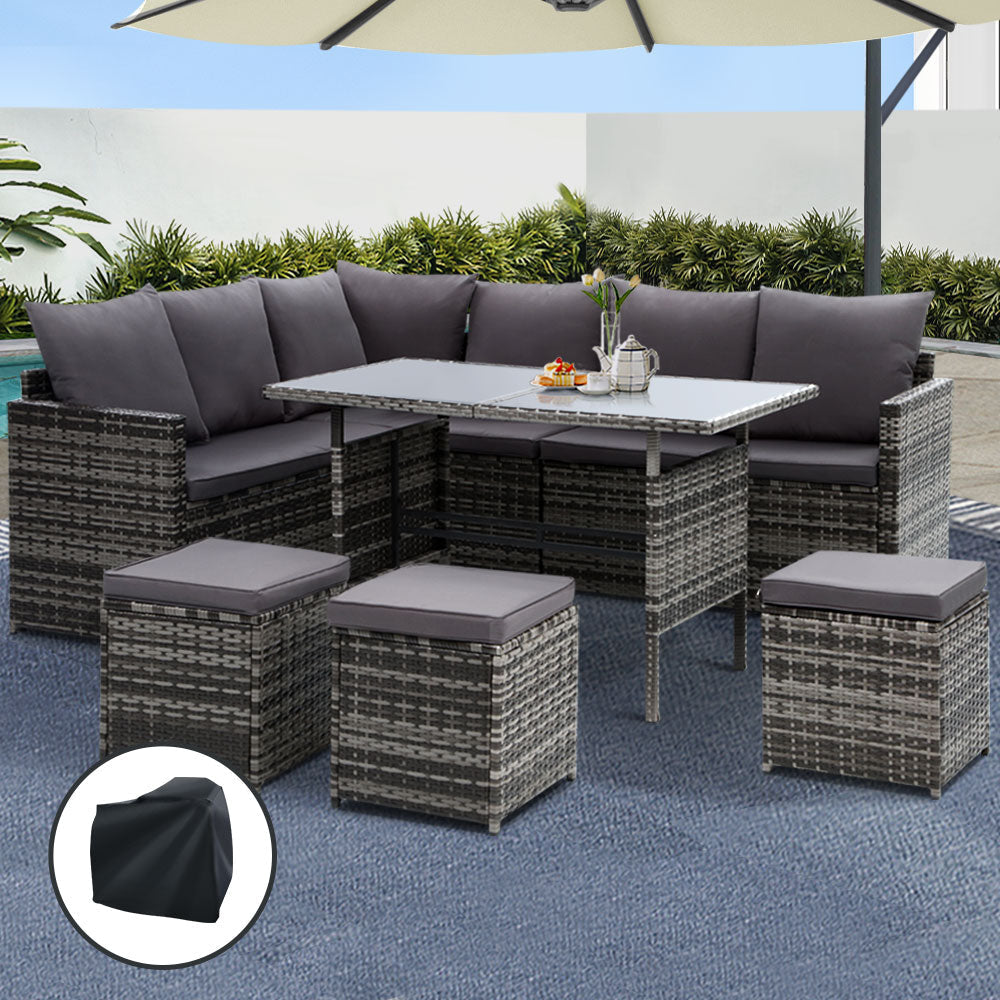 Outdoor Furniture Dining Setting Sofa Set Wicker 9 Seater Storage Cover Mixed Grey Sets Fast shipping On sale