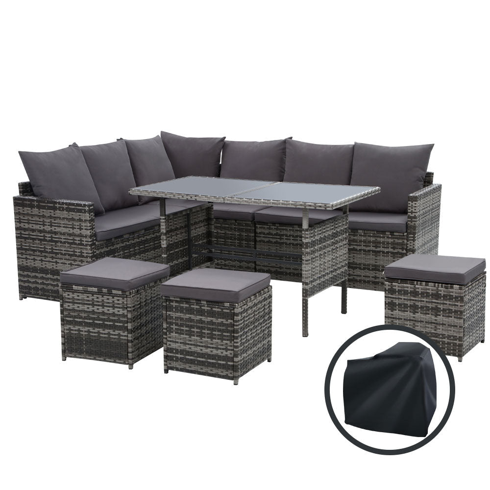 Outdoor Furniture Dining Setting Sofa Set Wicker 9 Seater Storage Cover Mixed Grey Sets Fast shipping On sale