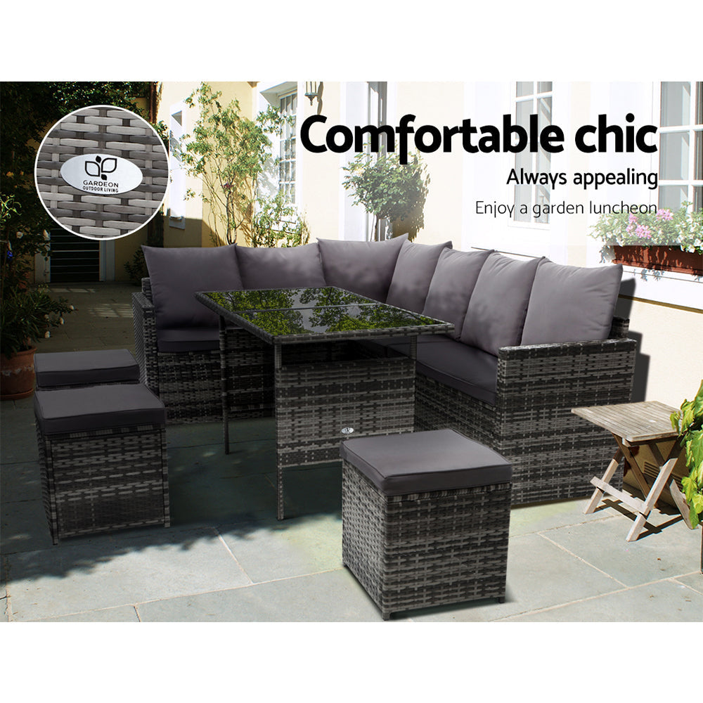 Outdoor Furniture Dining Setting Sofa Set Wicker 9 Seater Storage Cover Mixed Grey Sets Fast shipping On sale