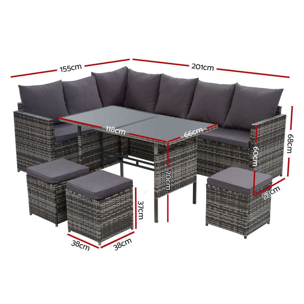 Outdoor Furniture Dining Setting Sofa Set Wicker 9 Seater Storage Cover Mixed Grey Sets Fast shipping On sale