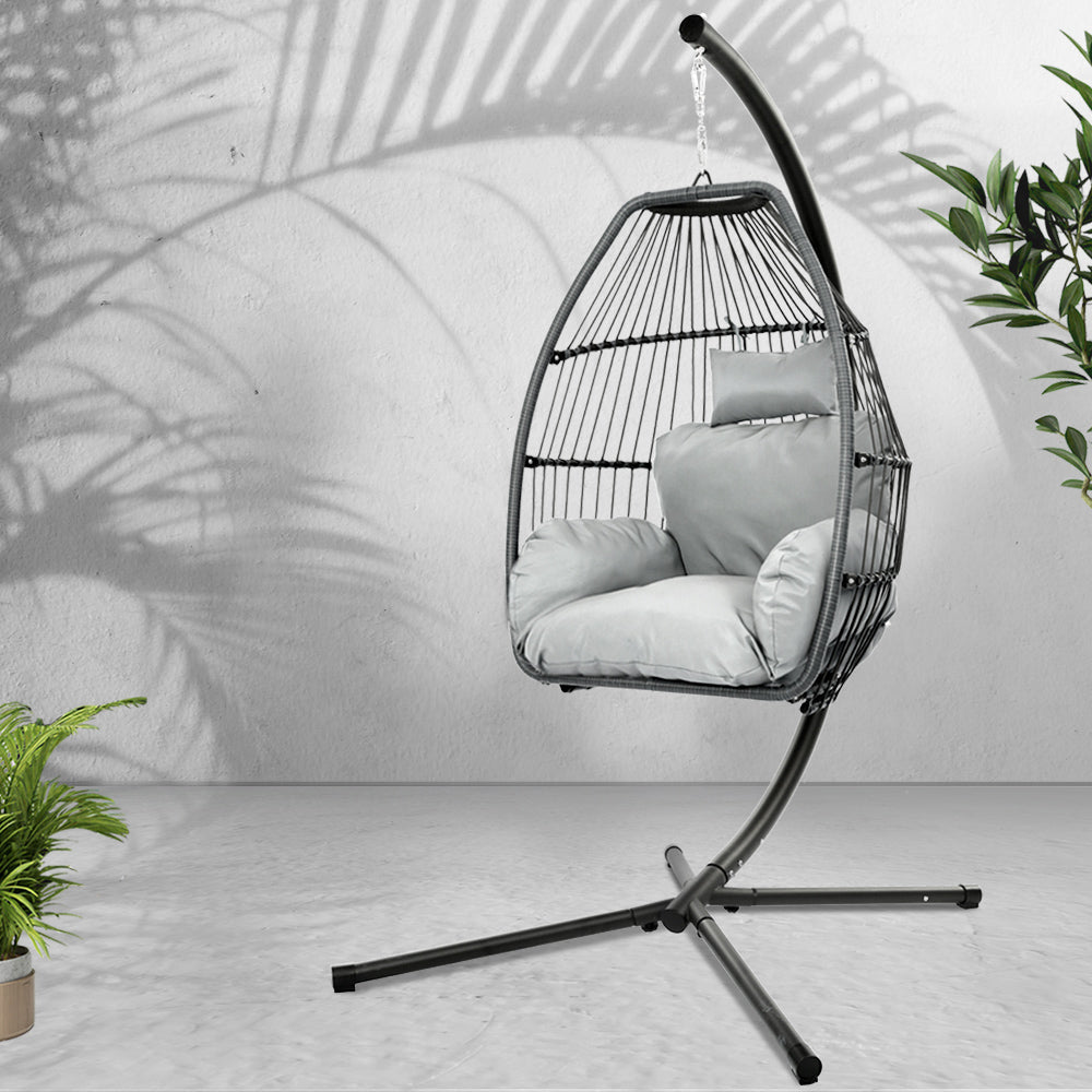 Outdoor Furniture Egg Hammock Hanging Swing Chair Stand Pod Wicker Grey Fast shipping On sale