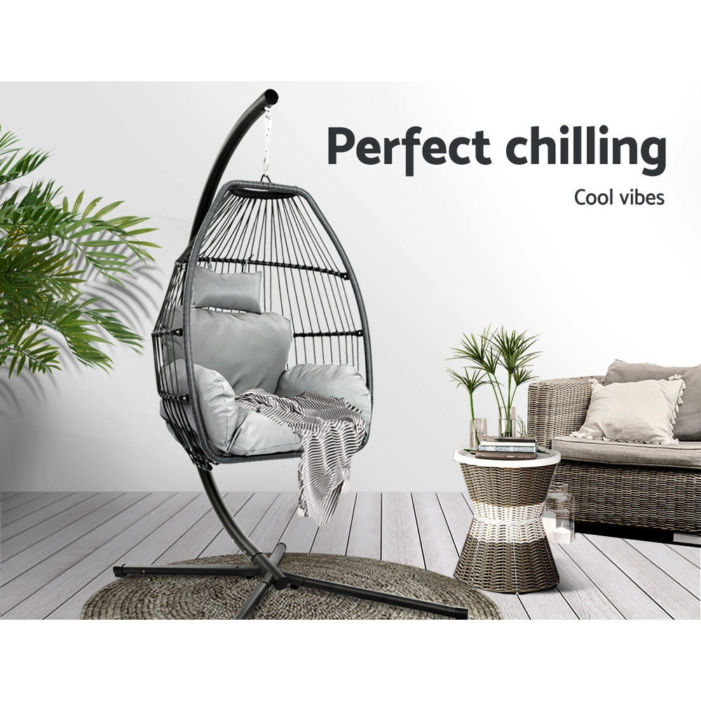 Outdoor Furniture Egg Hammock Hanging Swing Chair Stand Pod Wicker Grey Fast shipping On sale