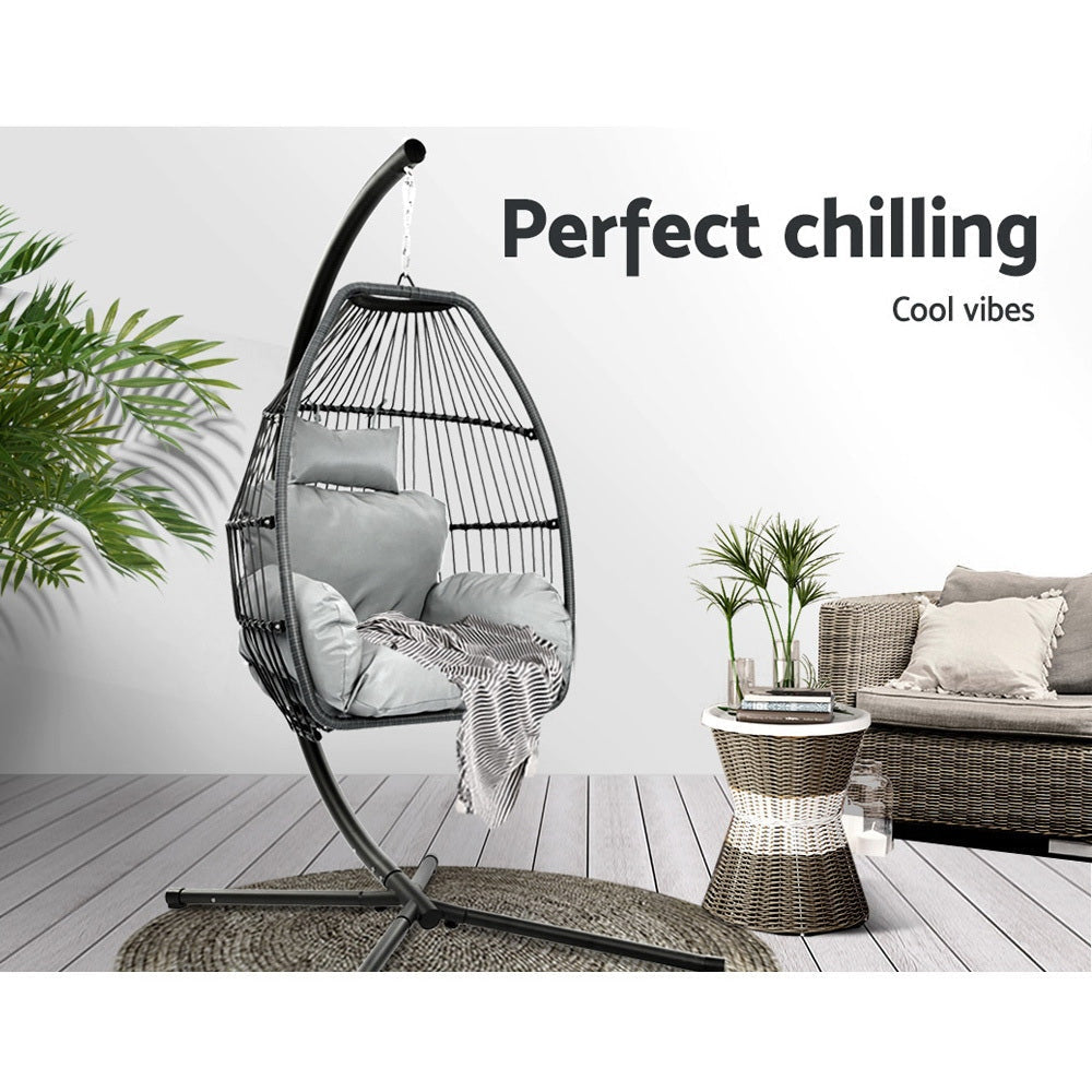 Outdoor Furniture Egg Hammock Hanging Swing Chair Stand Pod Wicker Grey Fast shipping On sale