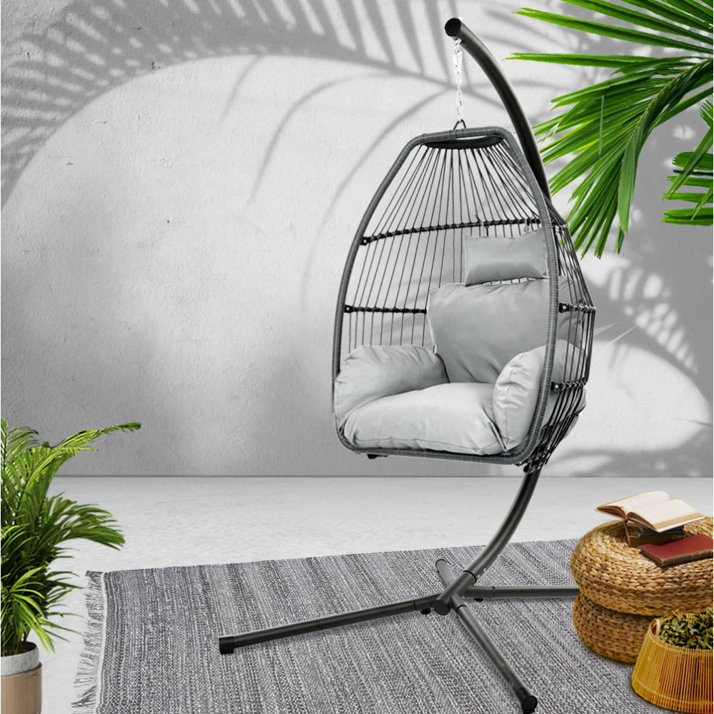 Outdoor Furniture Egg Hammock Hanging Swing Chair Stand Pod Wicker Grey Fast shipping On sale