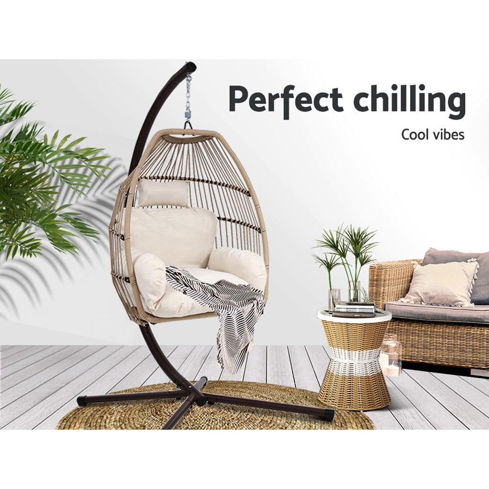 Outdoor Furniture Egg Hanging Swing Chair Stand Wicker Rattan Hammock Fast shipping On sale