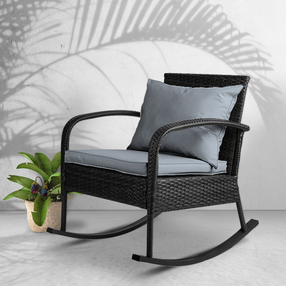 Outdoor Furniture Rocking Chair Wicker Garden Patio Lounge Setting Black Sets Fast shipping On sale