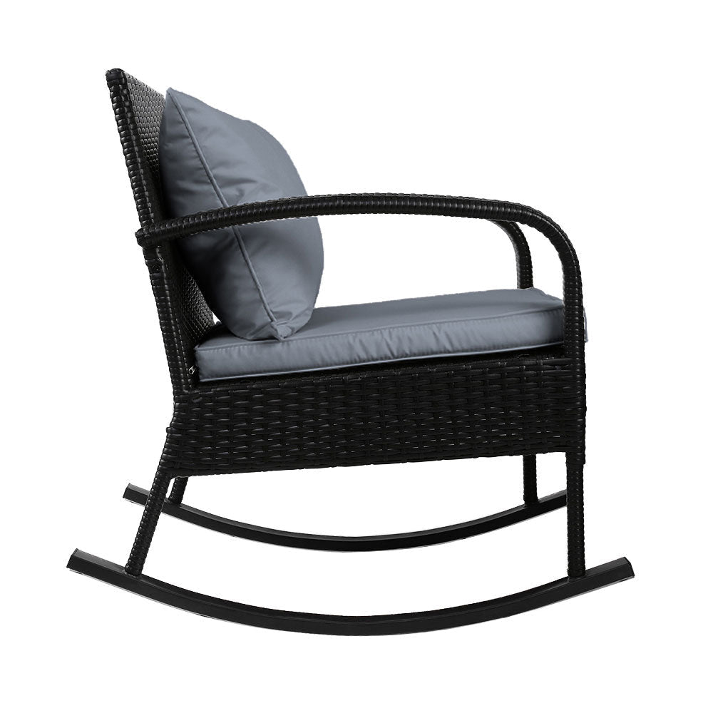 Outdoor Furniture Rocking Chair Wicker Garden Patio Lounge Setting Black Sets Fast shipping On sale