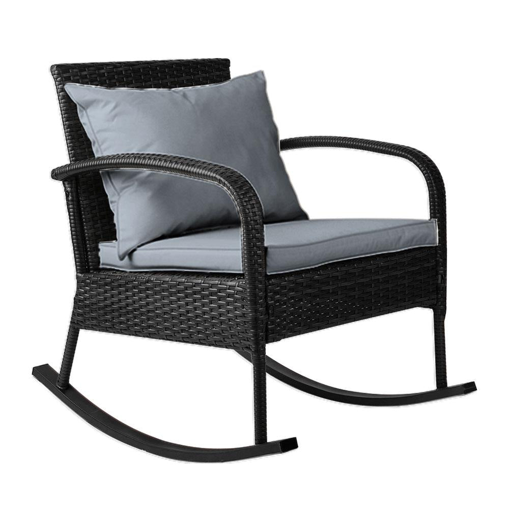 Outdoor Furniture Rocking Chair Wicker Garden Patio Lounge Setting Black Sets Fast shipping On sale