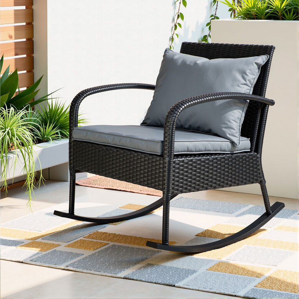 Outdoor Furniture Rocking Chair Wicker Garden Patio Lounge Setting Black Sets Fast shipping On sale