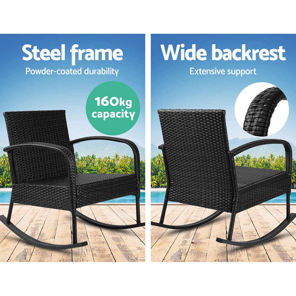 Outdoor Furniture Rocking Chair Wicker Garden Patio Lounge Setting Black Sets Fast shipping On sale