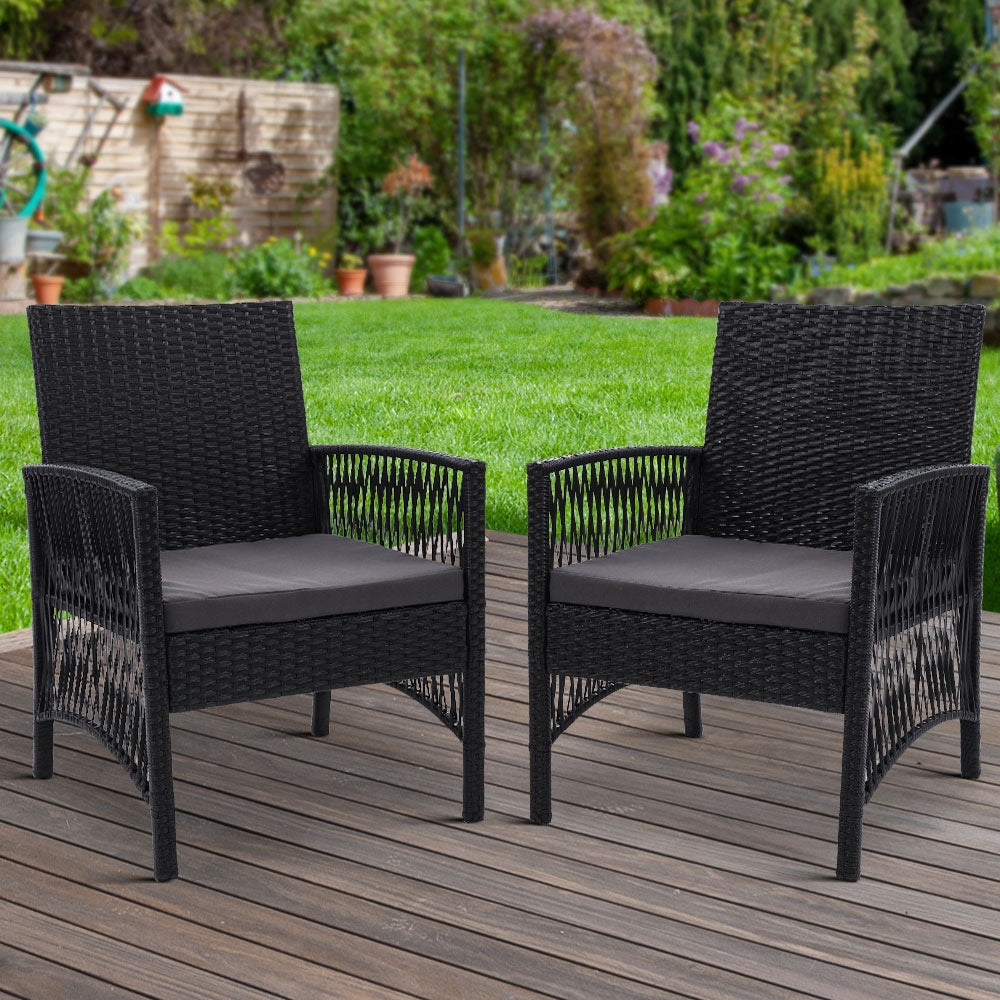 Outdoor Furniture Set of 2 Dining Chairs Wicker Garden Patio Cushion Black Gardeon Sets Fast shipping On sale