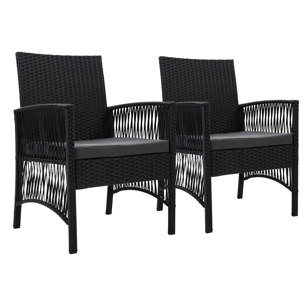 Outdoor Furniture Set of 2 Dining Chairs Wicker Garden Patio Cushion Black Gardeon Sets Fast shipping On sale