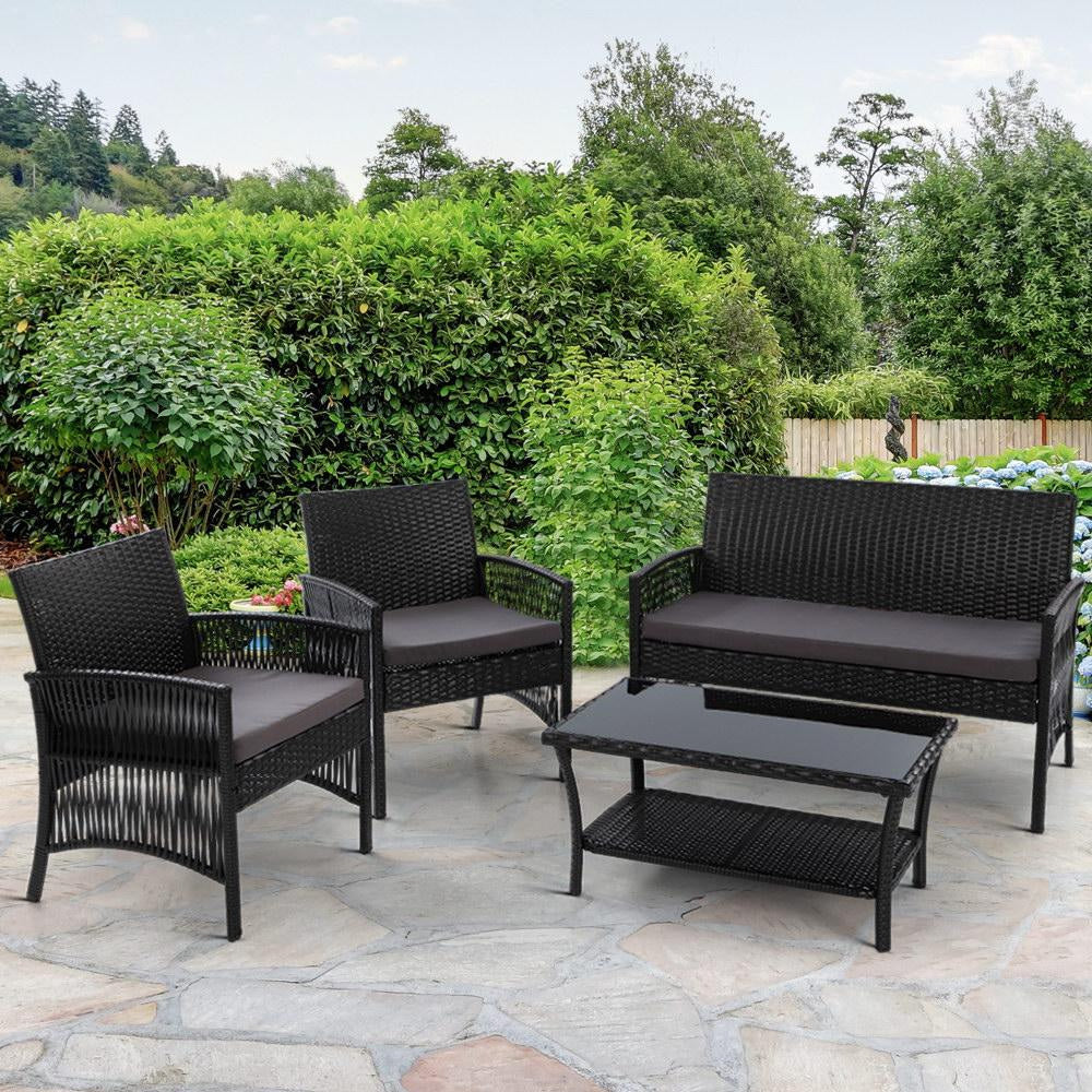 Outdoor Furniture Set Wicker Cushion 4pc Black Sets Fast shipping On sale