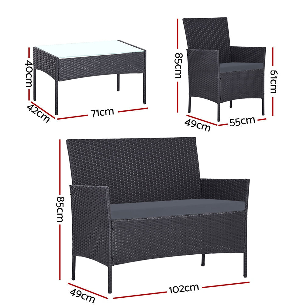 Outdoor Furniture Wicker Set Chair Table Dark Grey 4pc Sets Fast shipping On sale