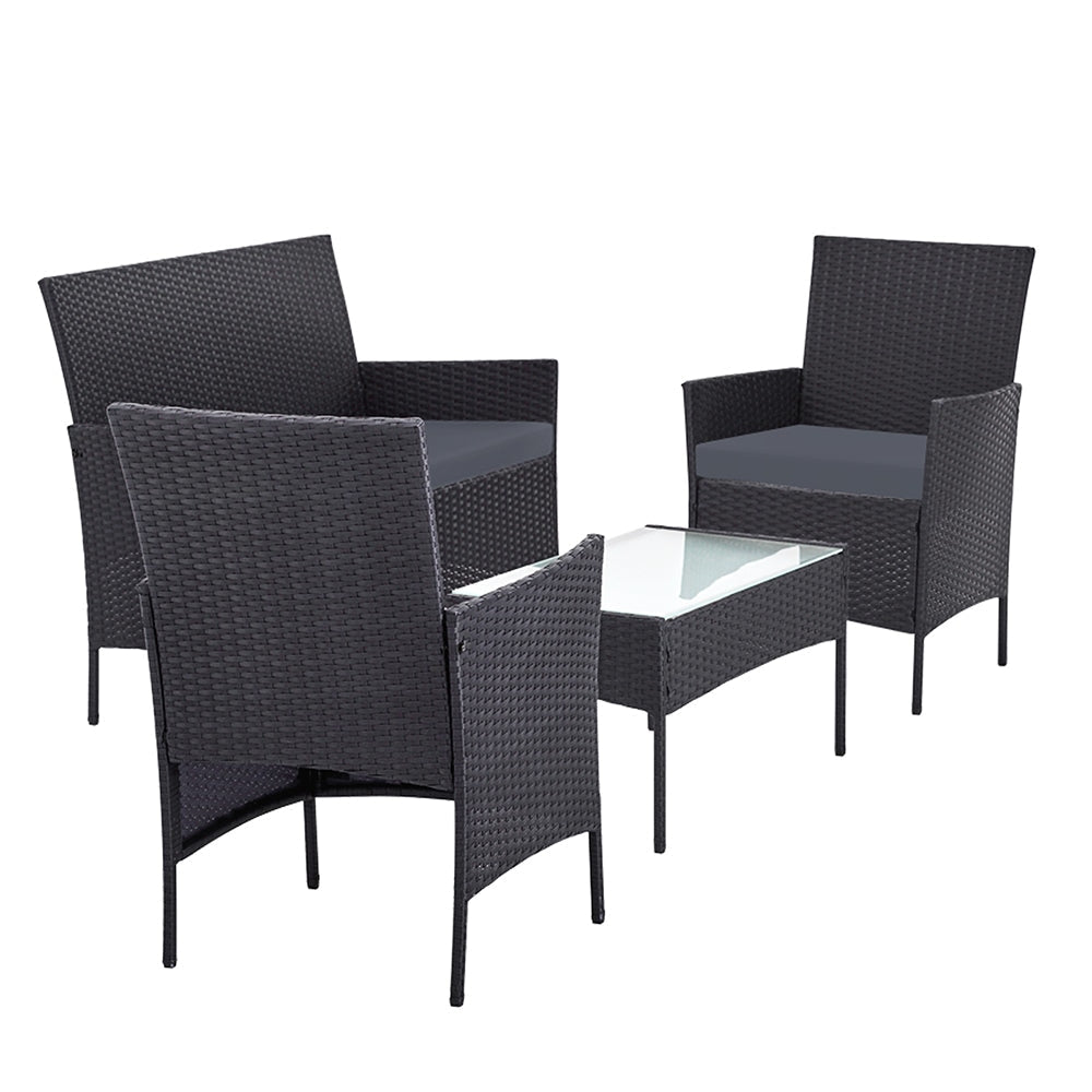 Outdoor Furniture Wicker Set Chair Table Dark Grey 4pc Sets Fast shipping On sale