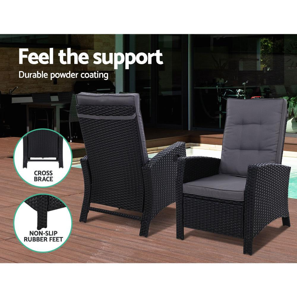 Outdoor Patio Furniture Recliner Chairs Table Setting Wicker Lounge 5pc Black Sets Fast shipping On sale