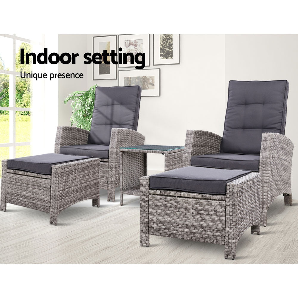 Outdoor Patio Furniture Recliner Chairs Table Setting Wicker Lounge 5pc Grey Sets Fast shipping On sale