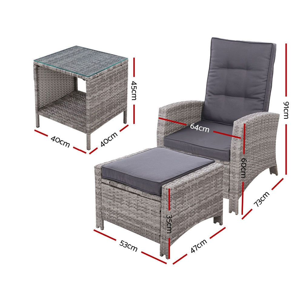 Outdoor Patio Furniture Recliner Chairs Table Setting Wicker Lounge 5pc Grey Sets Fast shipping On sale