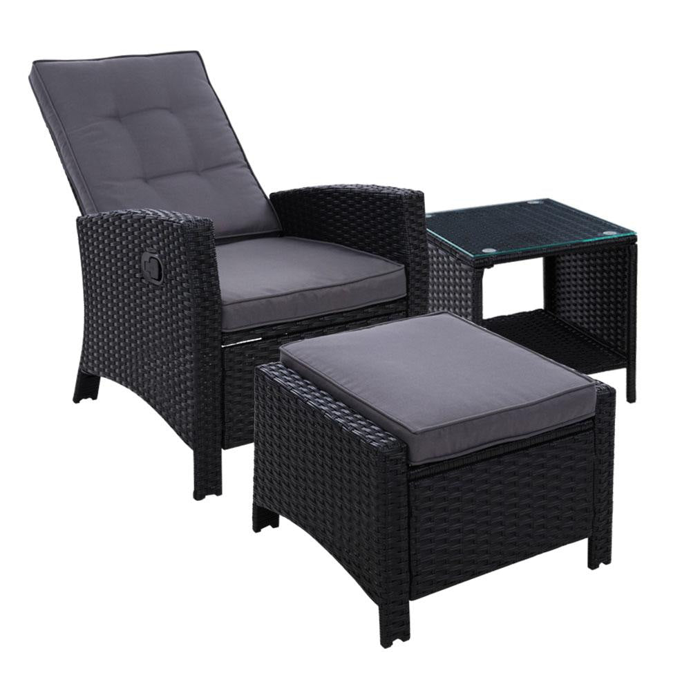 Outdoor Setting Recliner Chair Table Set Wicker lounge Patio Furniture Black Sets Fast shipping On sale