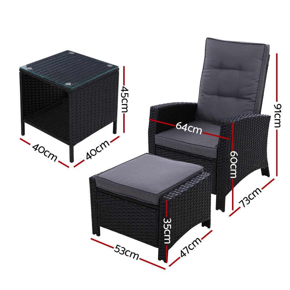 Outdoor Setting Recliner Chair Table Set Wicker lounge Patio Furniture Black Sets Fast shipping On sale