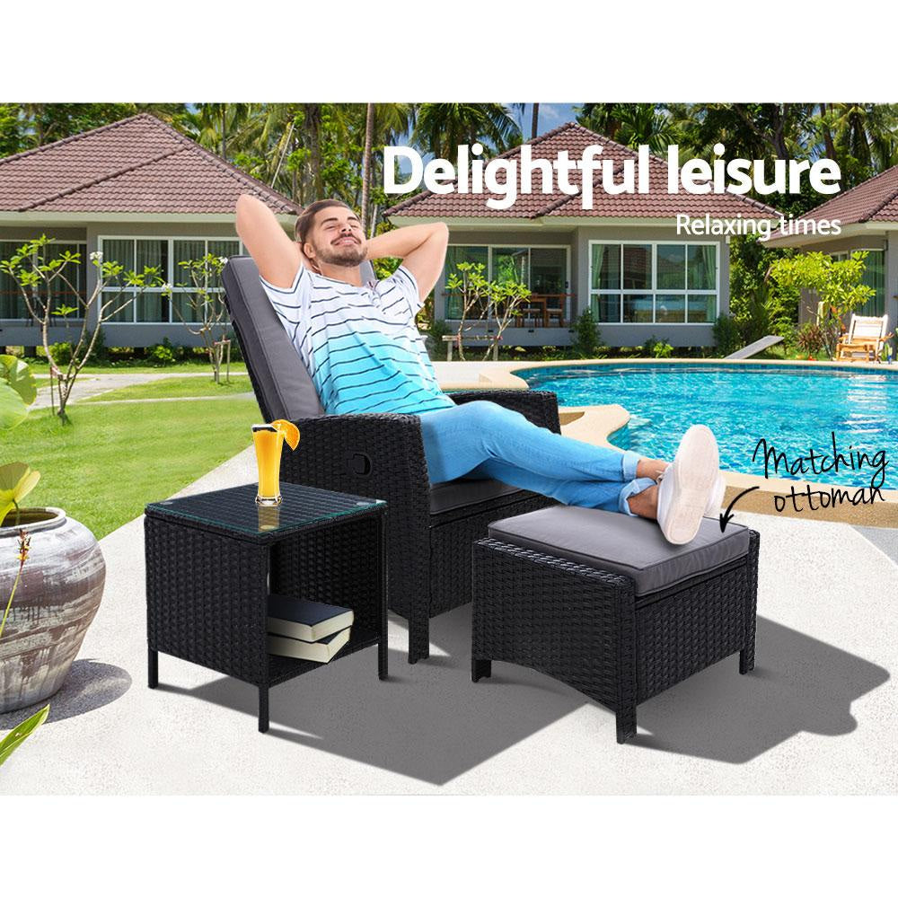 Outdoor Setting Recliner Chair Table Set Wicker lounge Patio Furniture Black Sets Fast shipping On sale