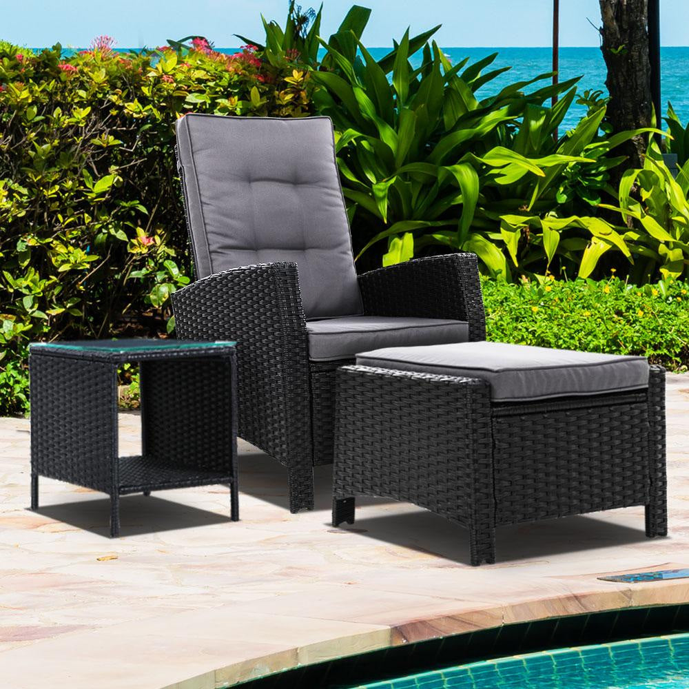 Outdoor Setting Recliner Chair Table Set Wicker lounge Patio Furniture Black Sets Fast shipping On sale