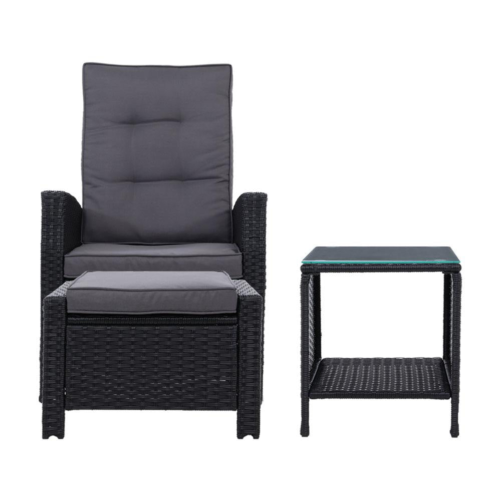 Outdoor Setting Recliner Chair Table Set Wicker lounge Patio Furniture Black Sets Fast shipping On sale