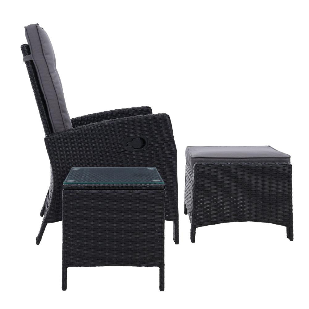 Outdoor Setting Recliner Chair Table Set Wicker lounge Patio Furniture Black Sets Fast shipping On sale