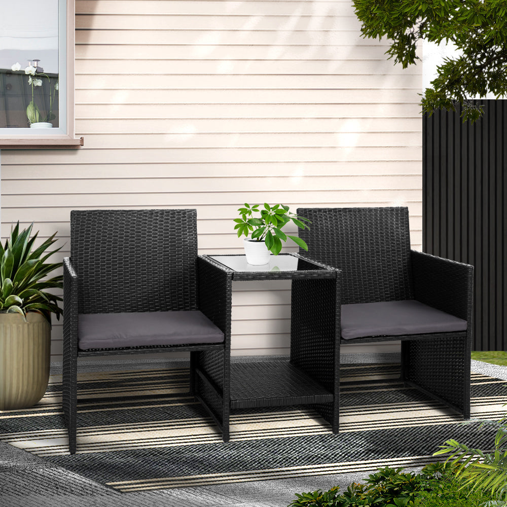 Outdoor Setting Wicker Loveseat Birstro Set Patio Garden Furniture Black Sets Fast shipping On sale