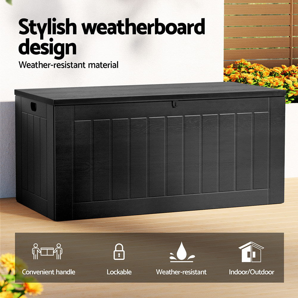 Outdoor Storage Box 830L Container Lockable Bench Tool Shed All Black Furniture Fast shipping On sale