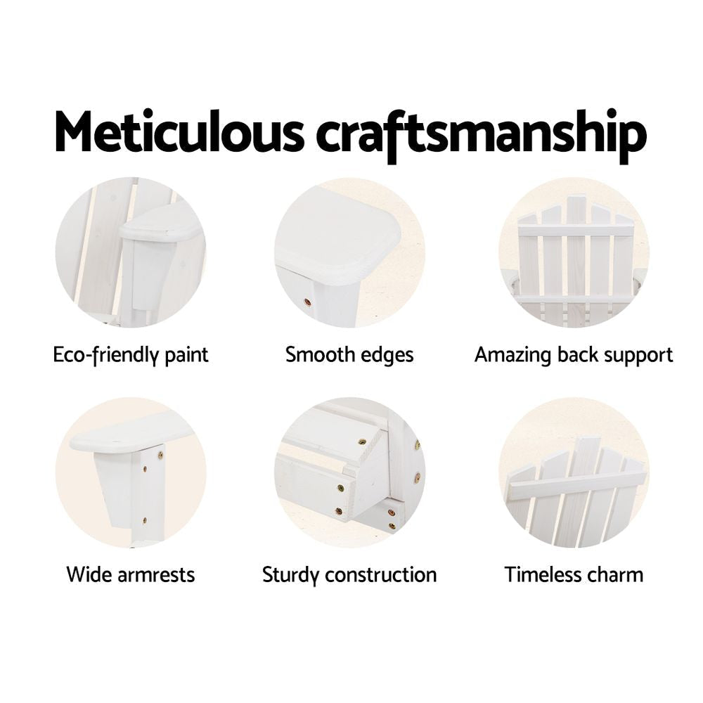 Outdoor Sun Lounge Beach Chairs Table Setting Wooden Adirondack Patio - White Furniture Fast shipping On sale