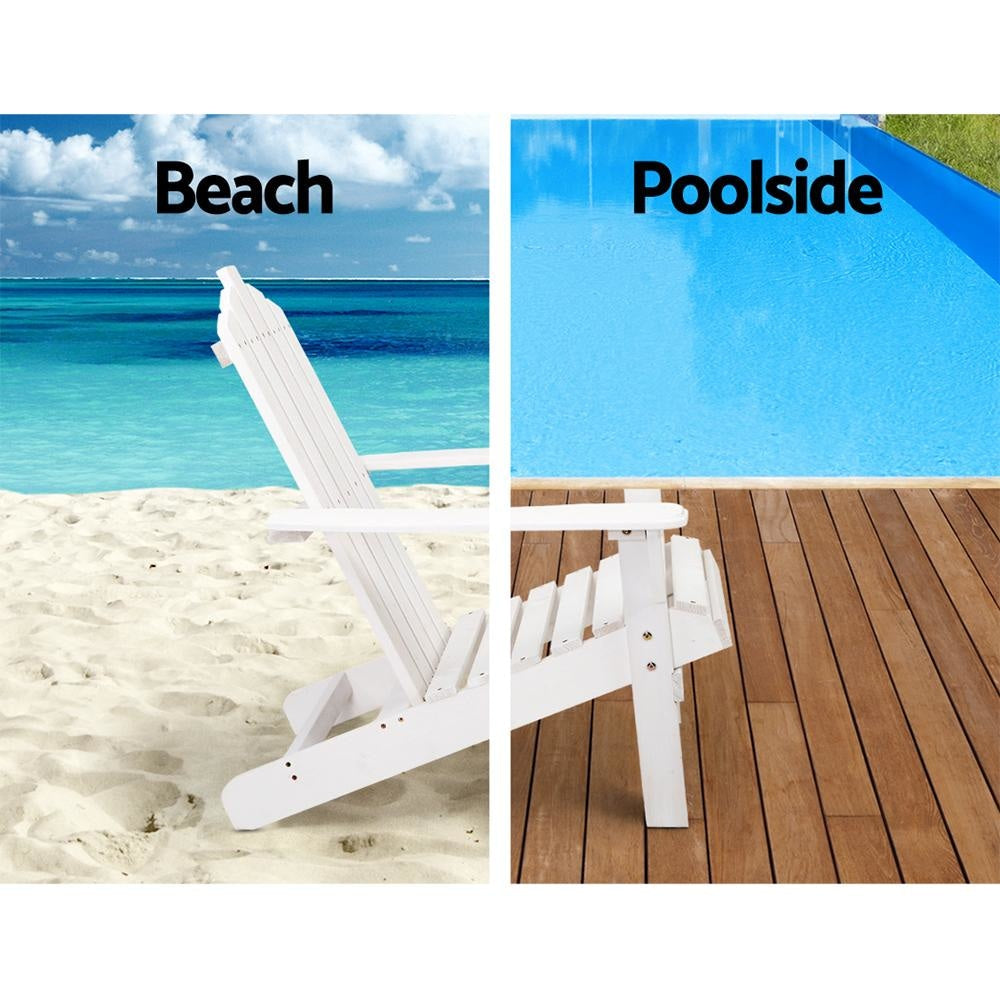Outdoor Sun Lounge Beach Chairs Table Setting Wooden Adirondack Patio - White Furniture Fast shipping On sale