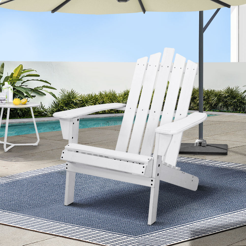 Outdoor Sun Lounge Beach Chairs Table Setting Wooden Adirondack Patio - White Furniture Fast shipping On sale