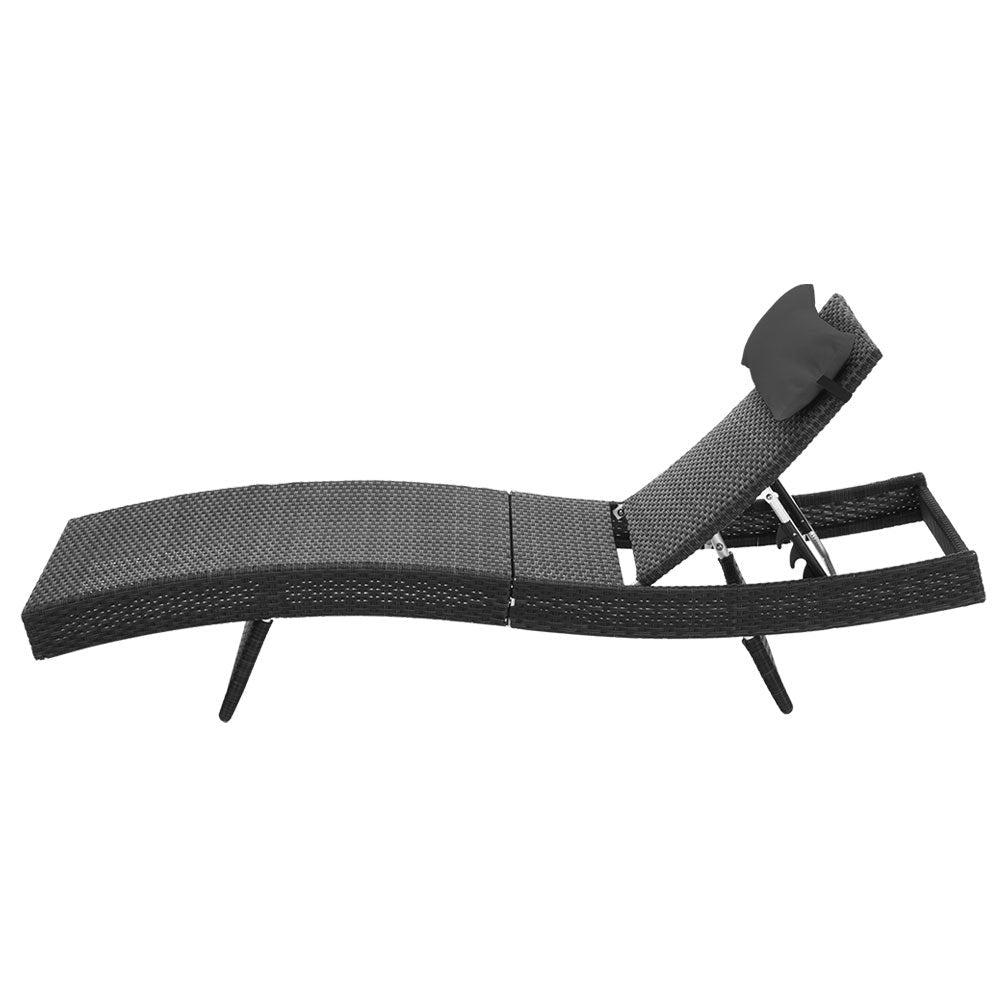Outdoor Sun Lounge Setting Wicker Lounger Day Bed Rattan Patio Furniture Black Fast shipping On sale