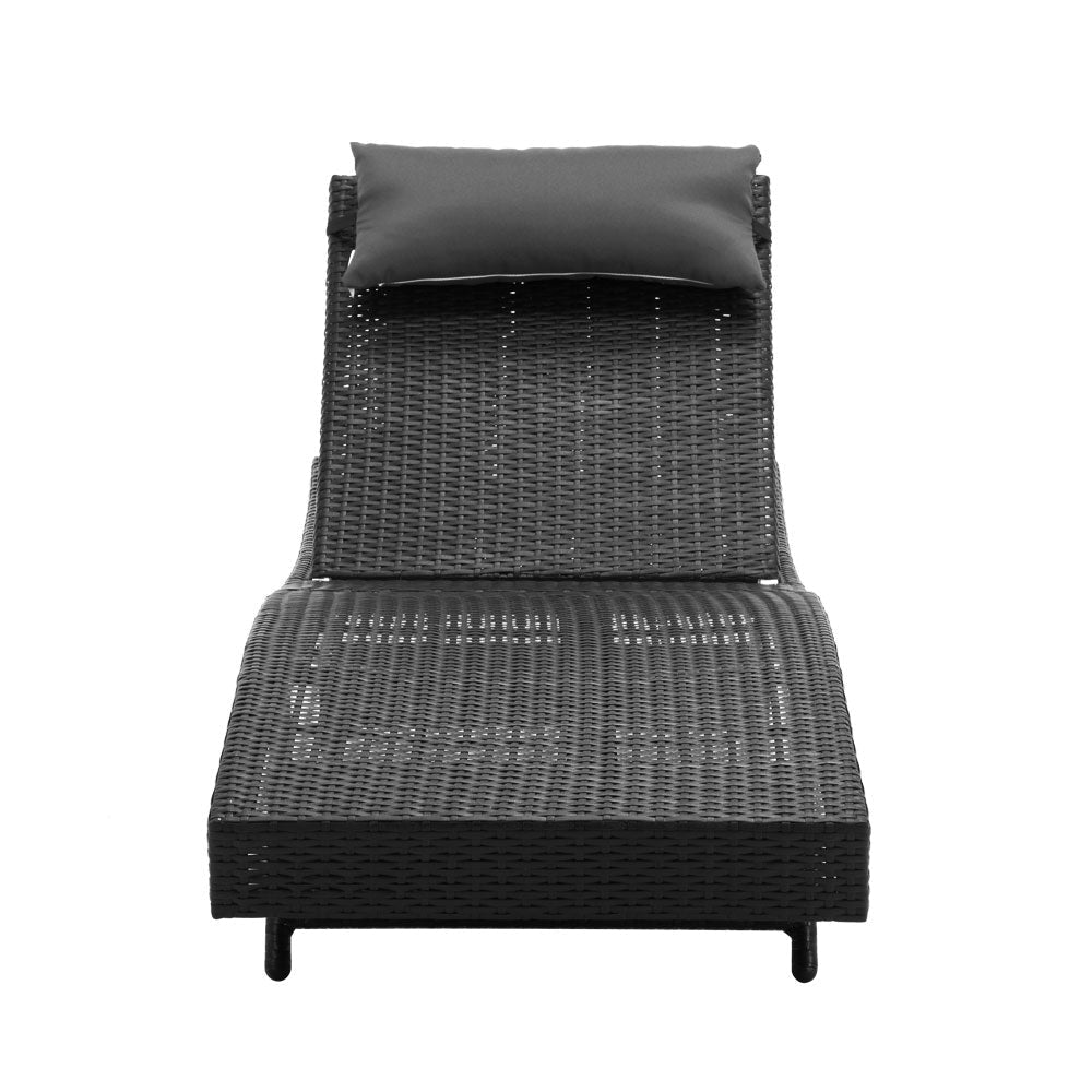 Outdoor Sun Lounge Setting Wicker Lounger Day Bed Rattan Patio Furniture Black Fast shipping On sale
