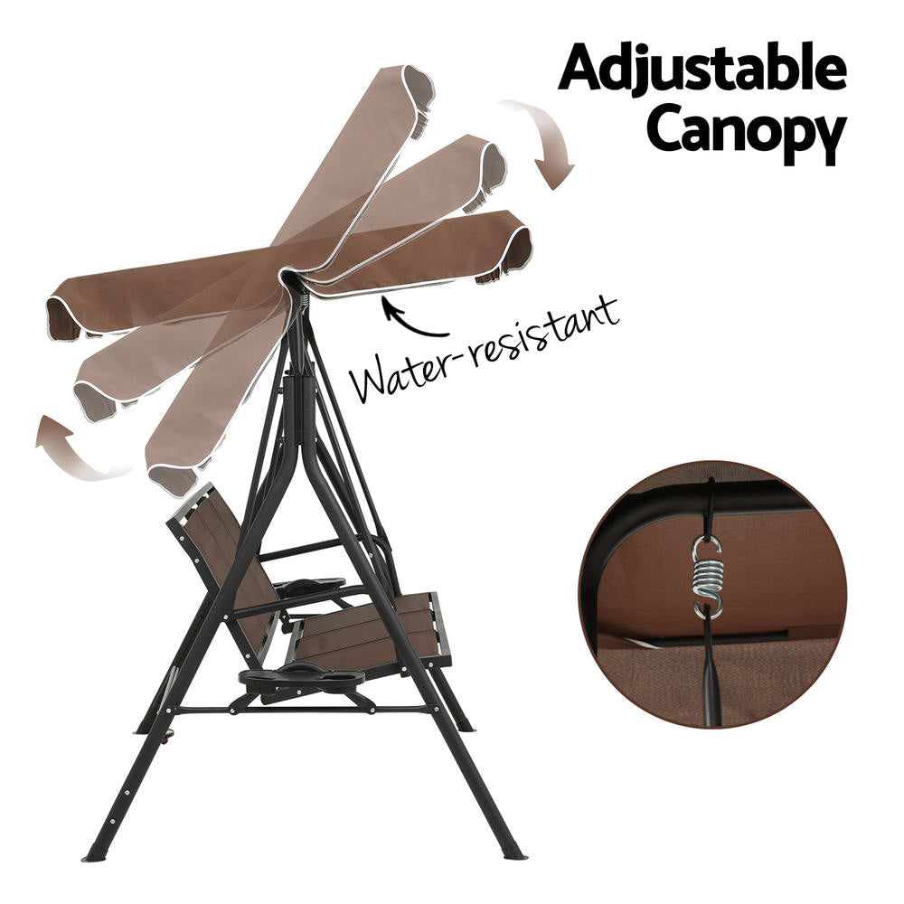 Outdoor Swing Chair Garden Furniture Canopy Cup Holder 3 Seater Brown Fast shipping On sale