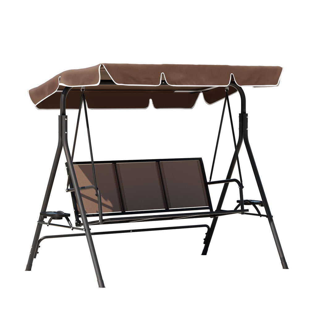 Outdoor Swing Chair Garden Furniture Canopy Cup Holder 3 Seater Brown Fast shipping On sale