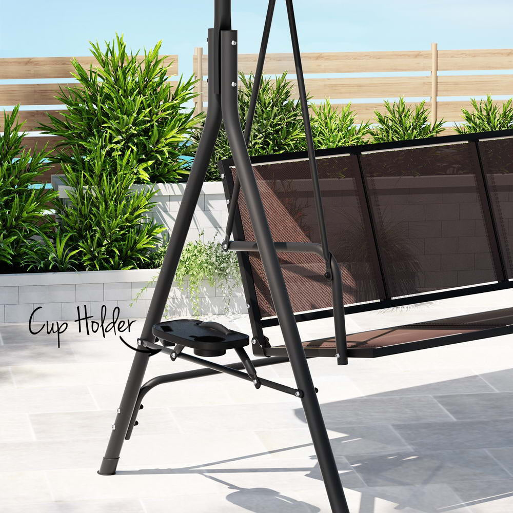 Outdoor Swing Chair Garden Furniture Canopy Cup Holder 3 Seater Brown Fast shipping On sale