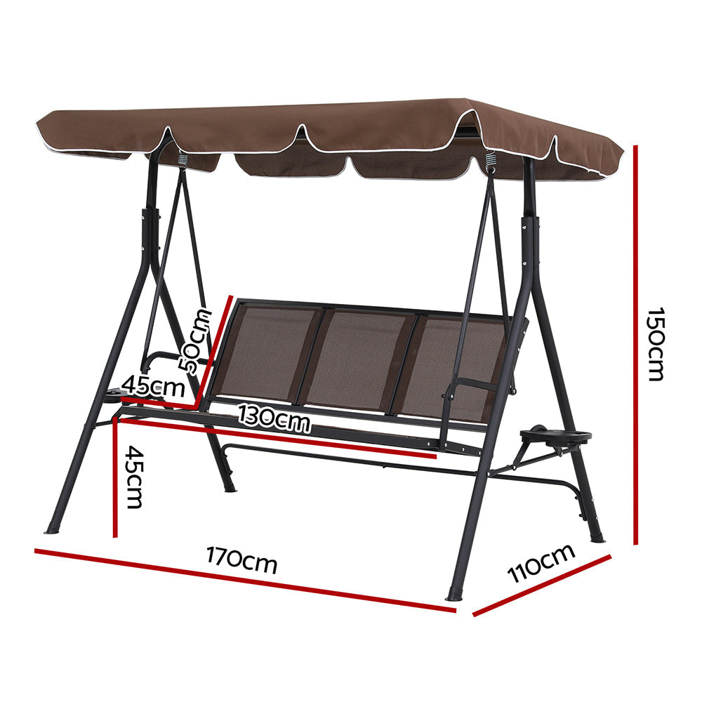 Outdoor Swing Chair Garden Furniture Canopy Cup Holder 3 Seater Brown Fast shipping On sale